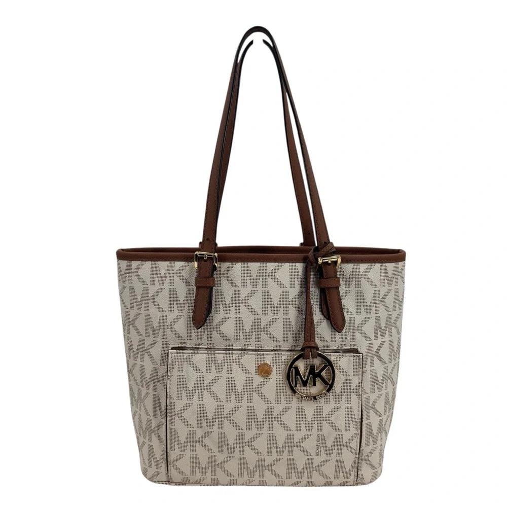 Michael Kors Jet Set Signature Logo Vanilla Tote Bag - Picture 3 of 10